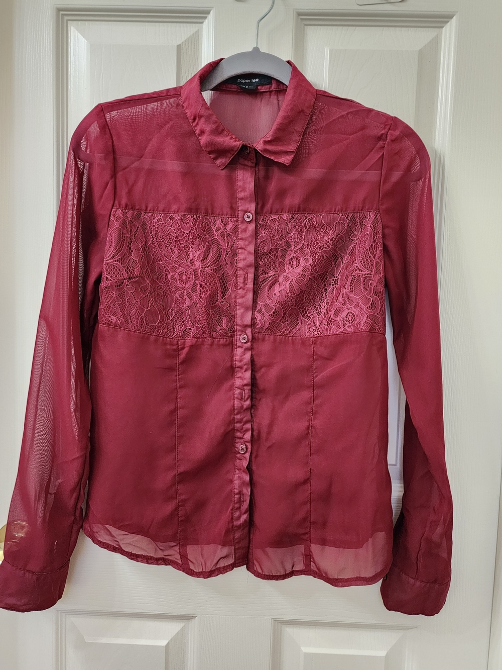 Boho Chic 90's Sheer Burgundy Button-Up Shirt